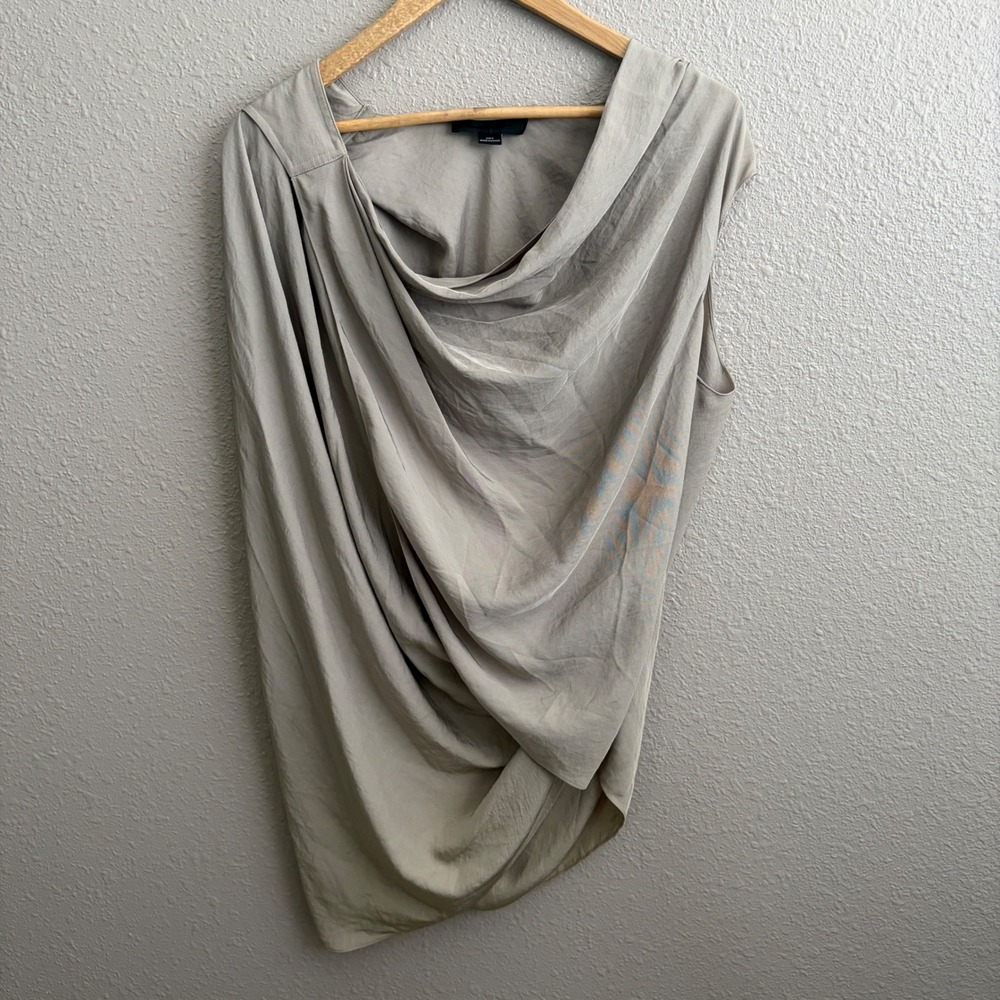 Alexander Wang Taupe Sleeveless Asymmetrical Draped Cowl Neck Wrap Blouse 2/S
